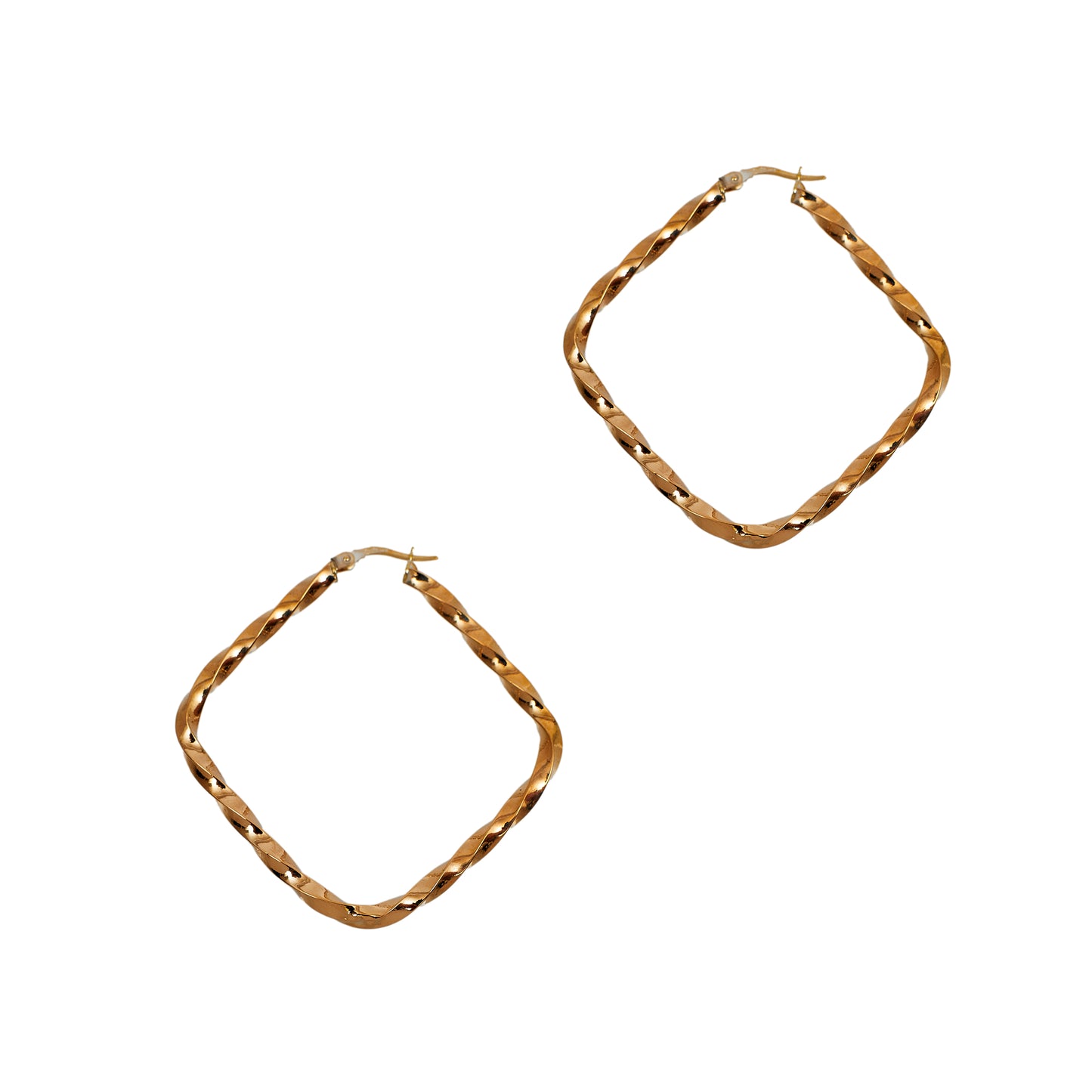 Pre-Owned 9ct Gold Rhombus Shaped Twist Creole Hoop Earrings