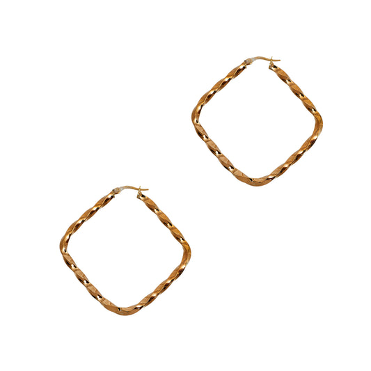 Pre-Owned 9ct Gold Rhombus Shaped Twist Creole Hoop Earrings
