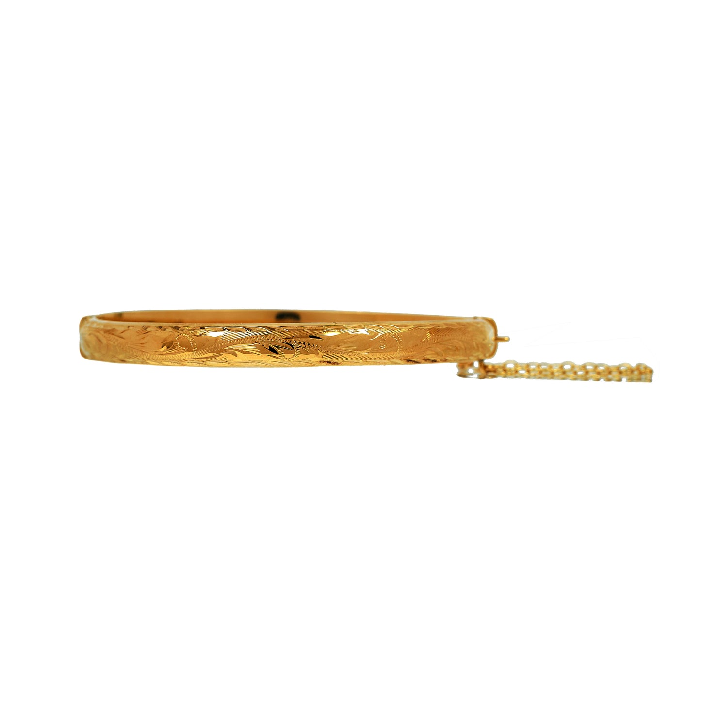 Pre-Owned 9ct Gold Patterned Hinged Bangle & Safety Chain