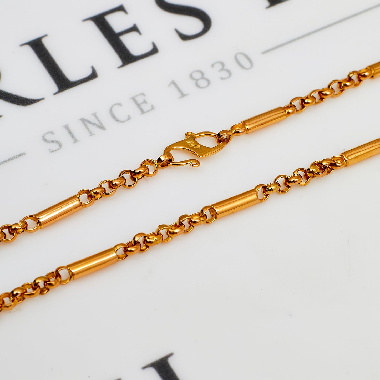 Pre-Owned 22ct Gold Bar & Belcher Chain Necklace 17 Inch