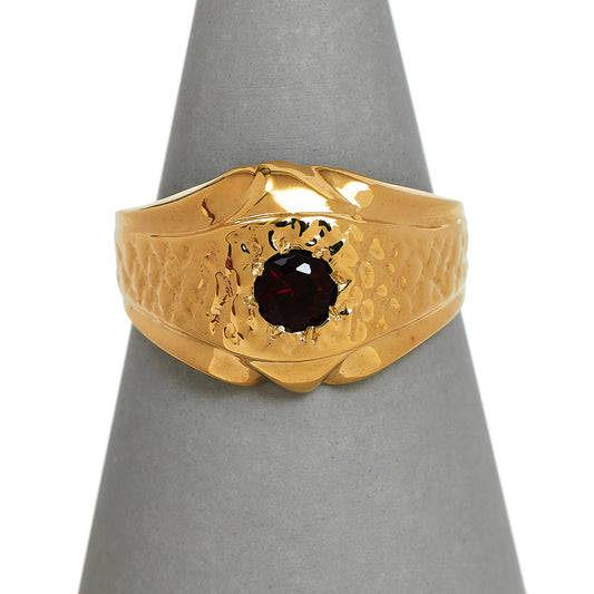 Pre-Owned 9ct Gold Garnet Mens Dress Ring Size U