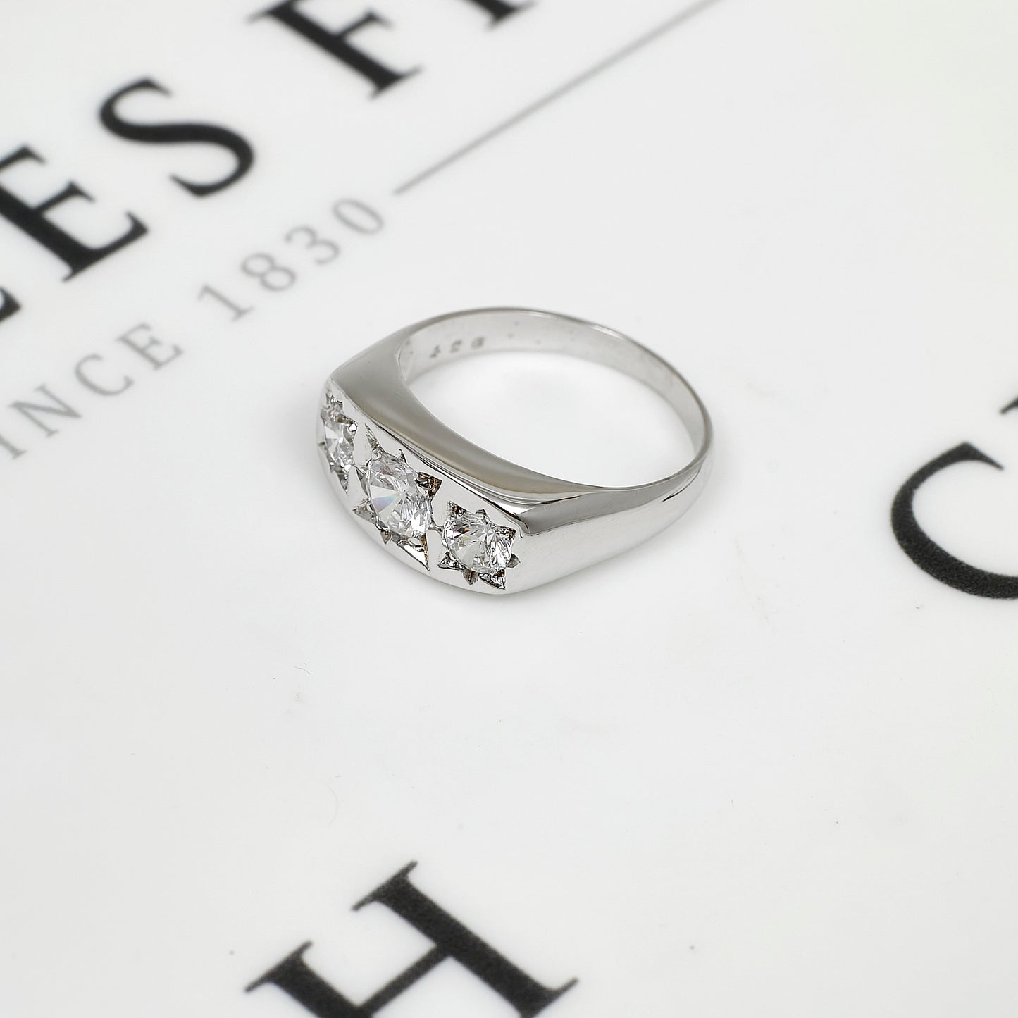 Pre-Owned 9ct White Gold 3 CZ Gypsy Ring Size W.5