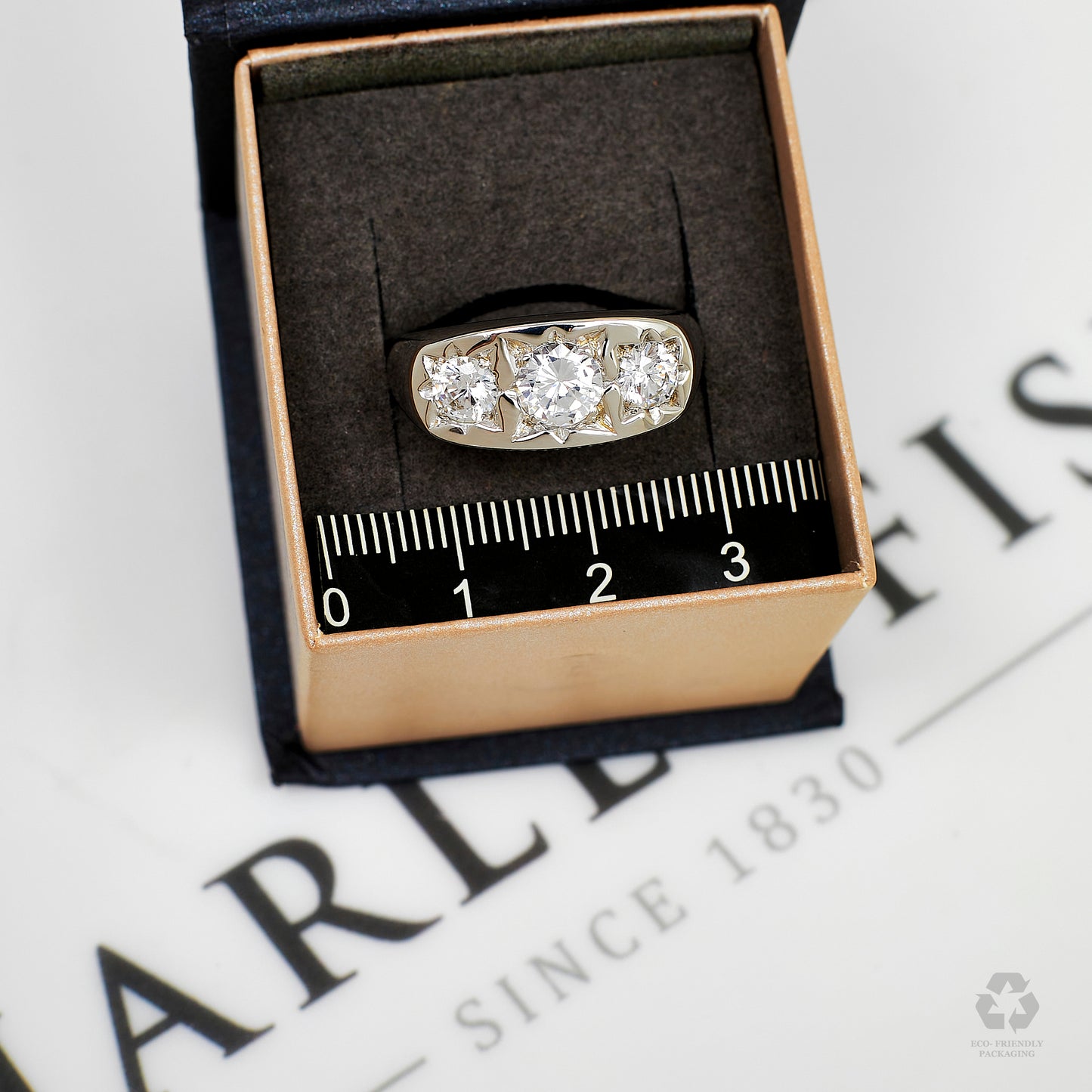 Pre-Owned 9ct White Gold 3 CZ Gypsy Ring Size W.5