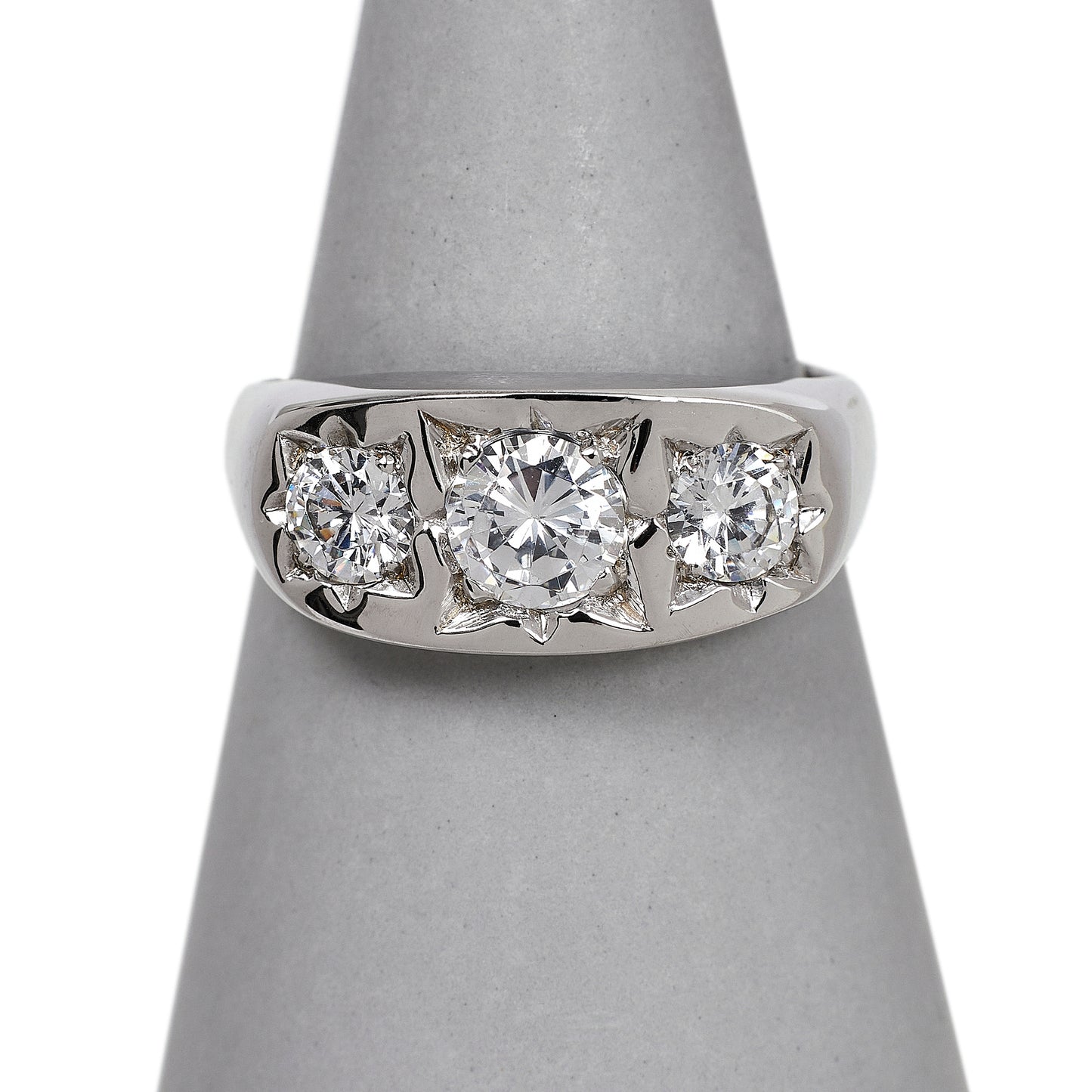 Pre-Owned 9ct White Gold 3 CZ Gypsy Ring Size W.5