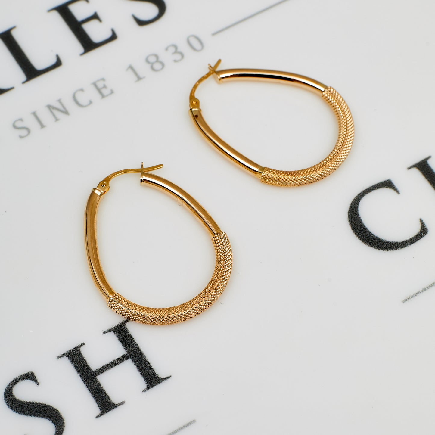 Pre-Owned 9ct Gold Horse Shoe Guilloche Creole Hoop Earrings