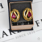 Pre-Owned 14ct Gold Greek Key Earrings & Synthetic Red Stone
