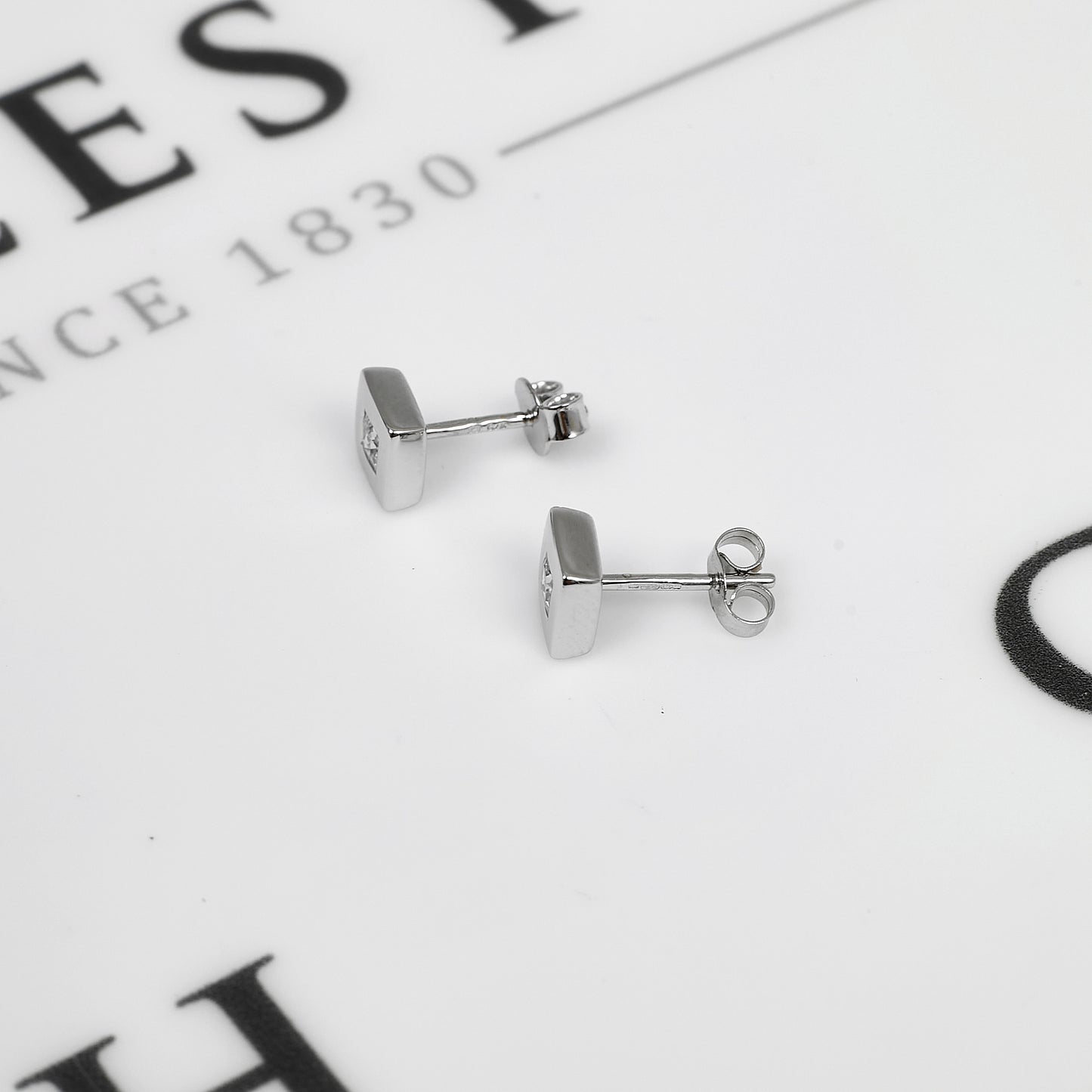 Pre-Owned 9ct White Gold & CZ Square Stud Earrings