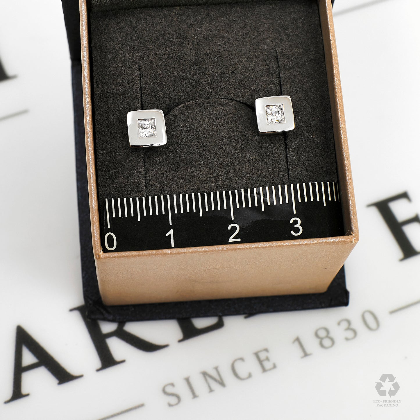 Pre-Owned 9ct White Gold & CZ Square Stud Earrings