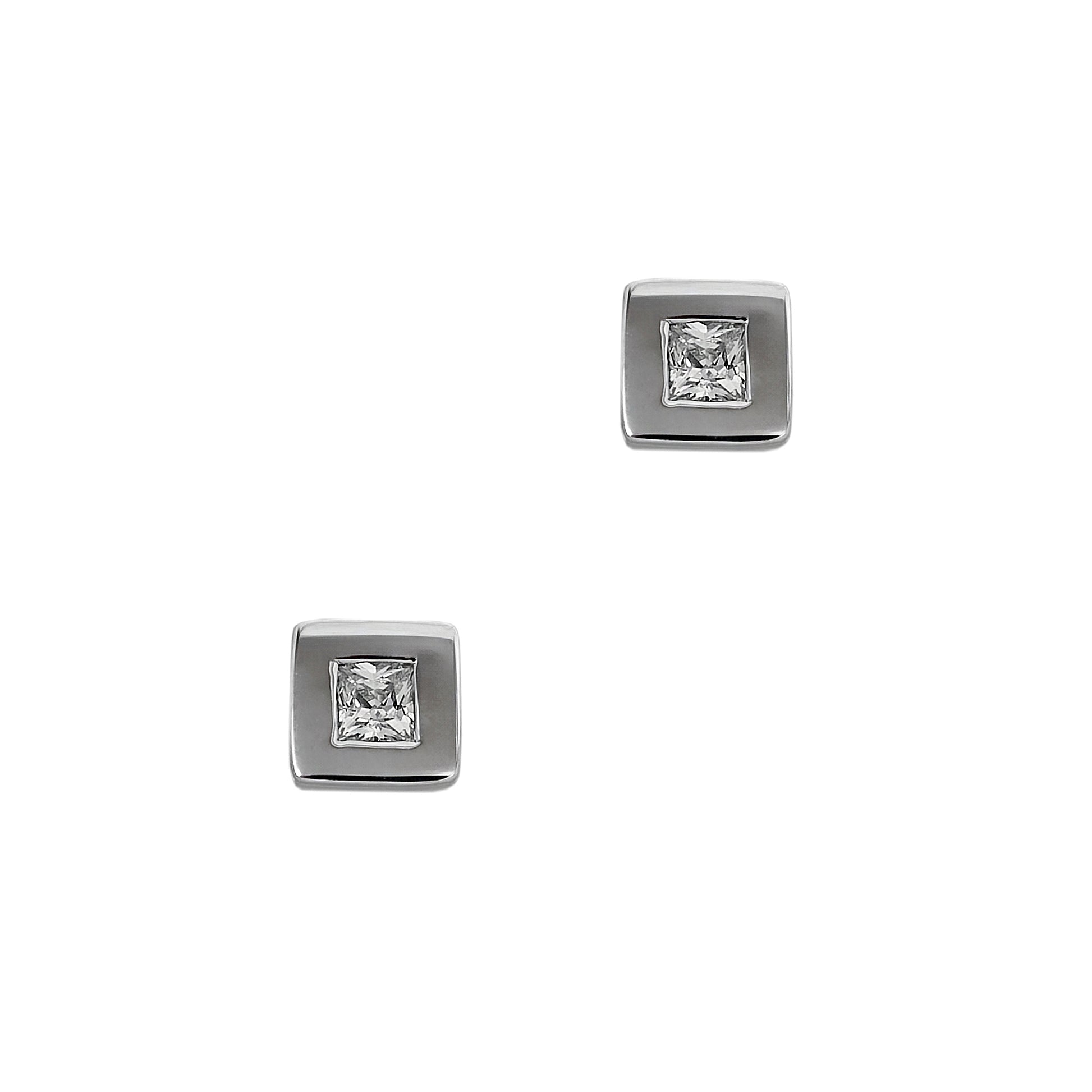 Pre-Owned 9ct White Gold & CZ Square Stud Earrings