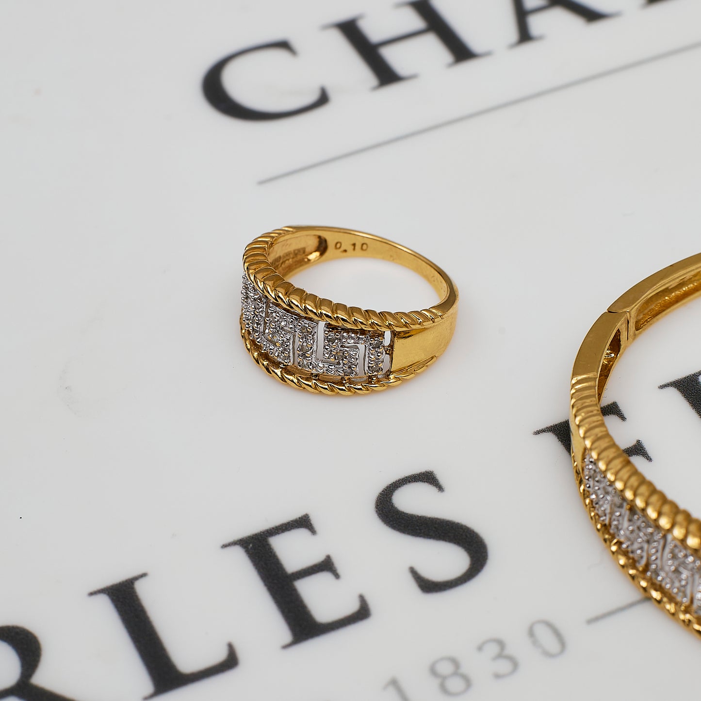 Pre-Owned 9ct Gold & Diamond Greek Key Design Jewellery SET