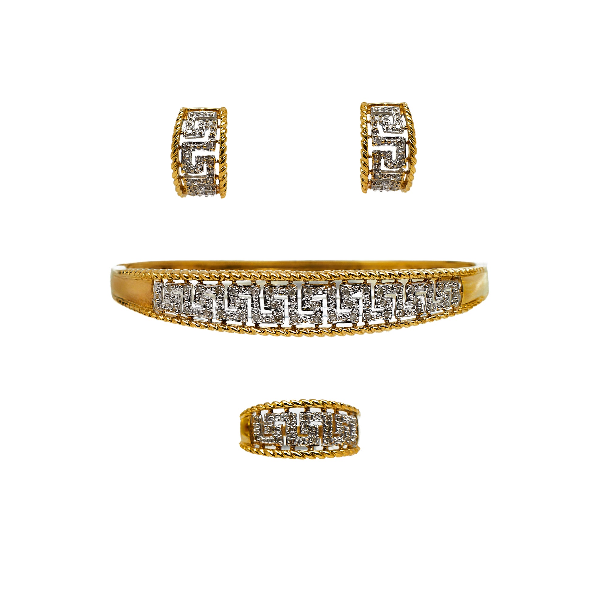 Pre-Owned 9ct Gold & Diamond Greek Key Design Jewellery SET