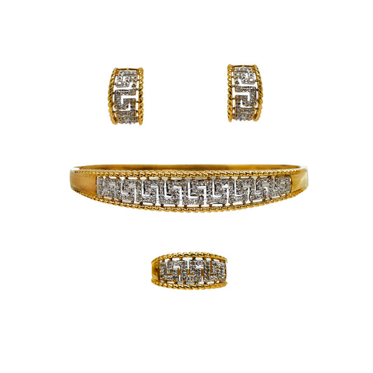 Pre-Owned 9ct Gold & Diamond Greek Key Design Jewellery SET