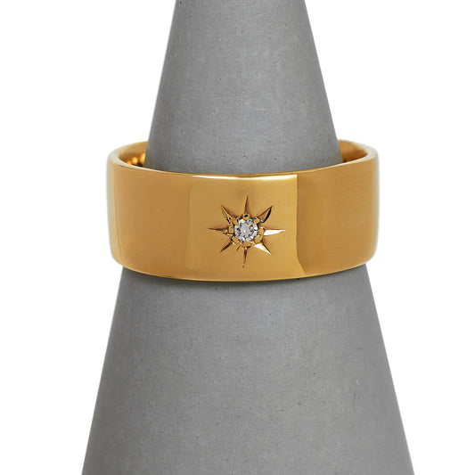 Pre-Owned 9ct Gold Single Diamond Band Ring Size T