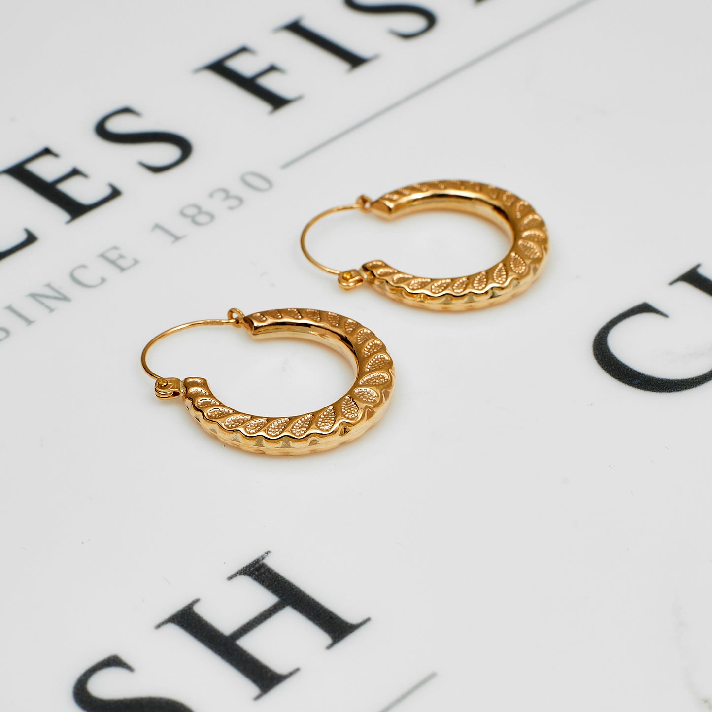 Pre-Owned 9ct Paisley Bark Pattern Creole Hoop Earrings