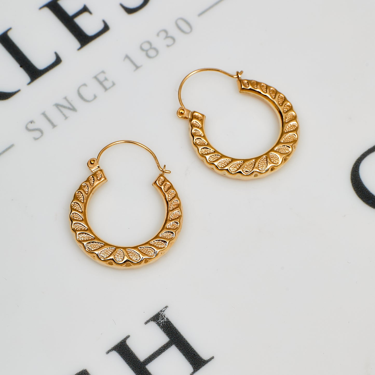 Pre-Owned 9ct Paisley Bark Pattern Creole Hoop Earrings