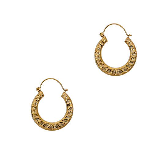Pre-Owned 9ct Paisley Bark Pattern Creole Hoop Earrings