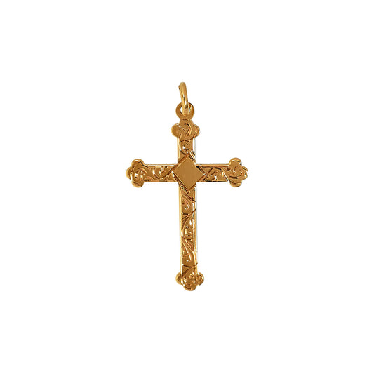 Pre-Owned 9ct Gold Swirl Pattern Cross Pendant