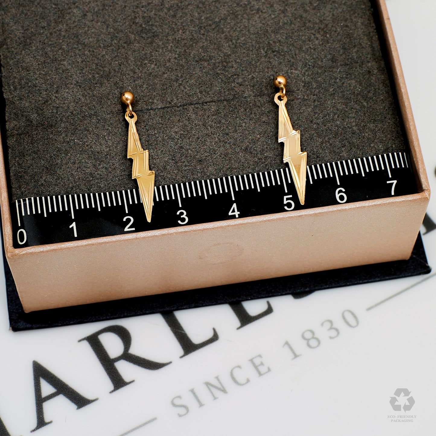 Pre-Owned 9ct Gold Lightning Bolt Drop Earrings