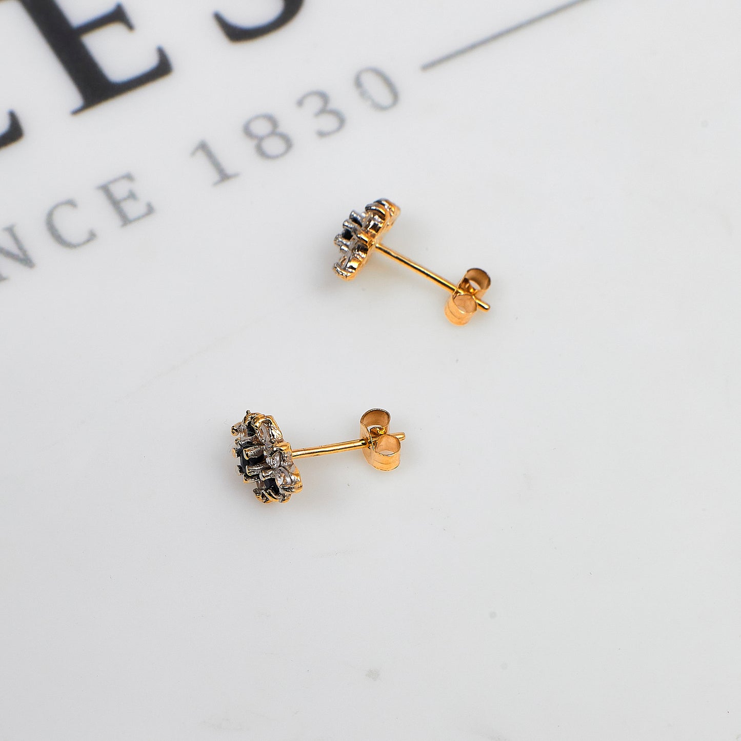 Pre-Owned 9ct Gold Sapphire & CZ Rhombus Shape Stud Earrings
