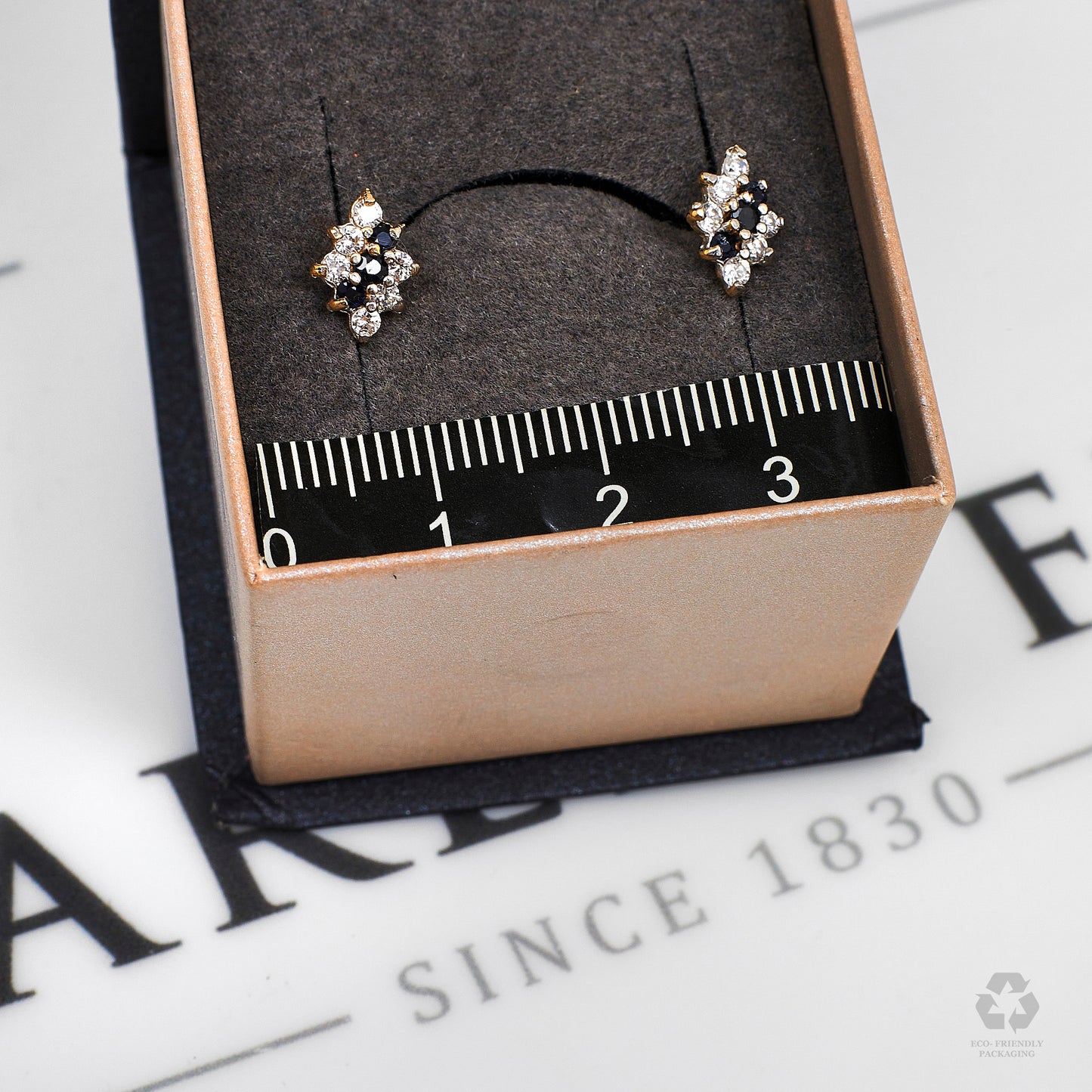 Pre-Owned 9ct Gold Sapphire & CZ Rhombus Shape Stud Earrings