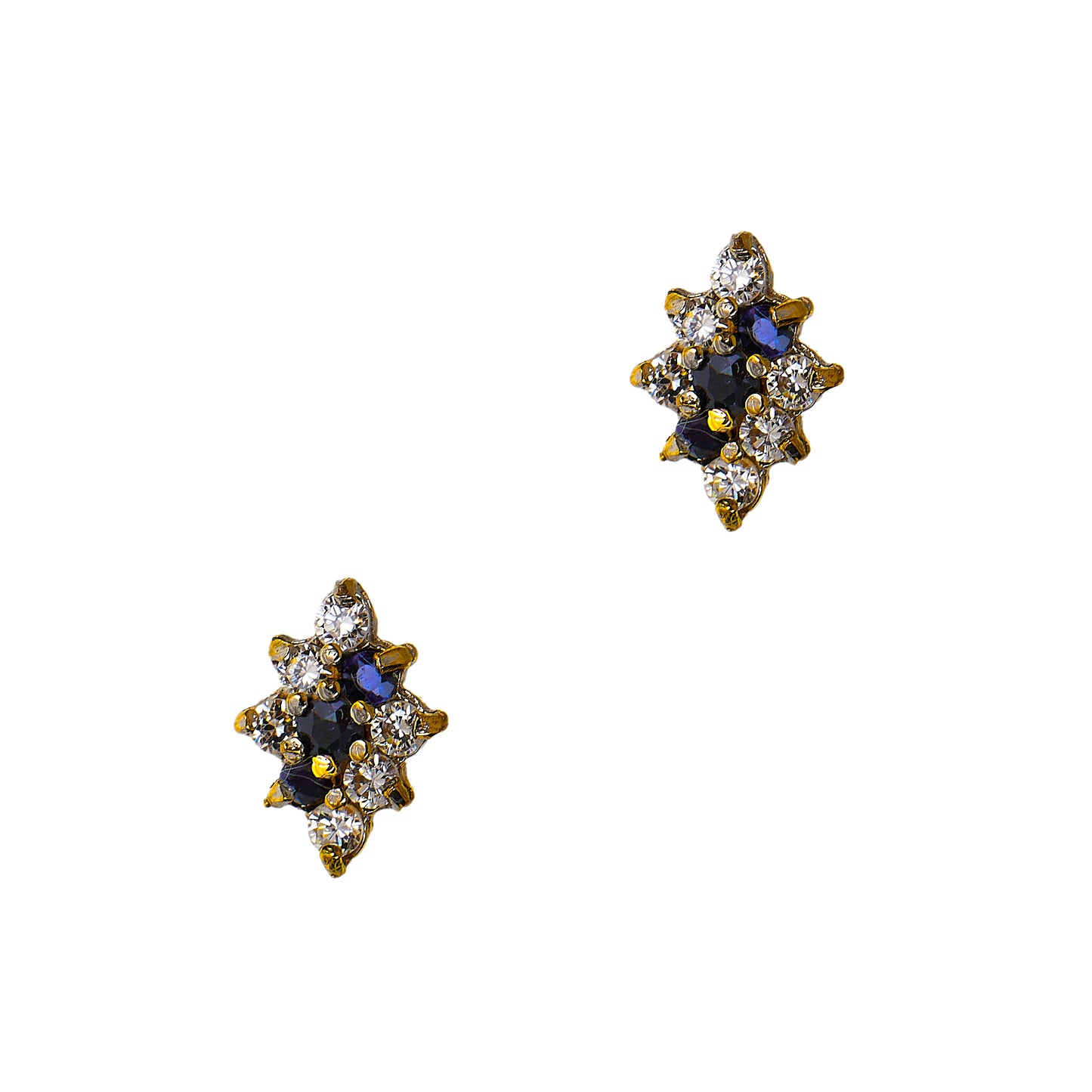 Pre-Owned 9ct Gold Sapphire & CZ Rhombus Shape Stud Earrings