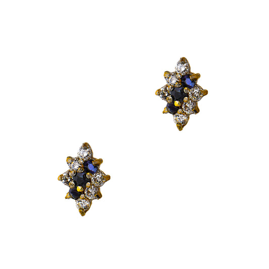 Pre-Owned 9ct Gold Sapphire & CZ Rhombus Shape Stud Earrings