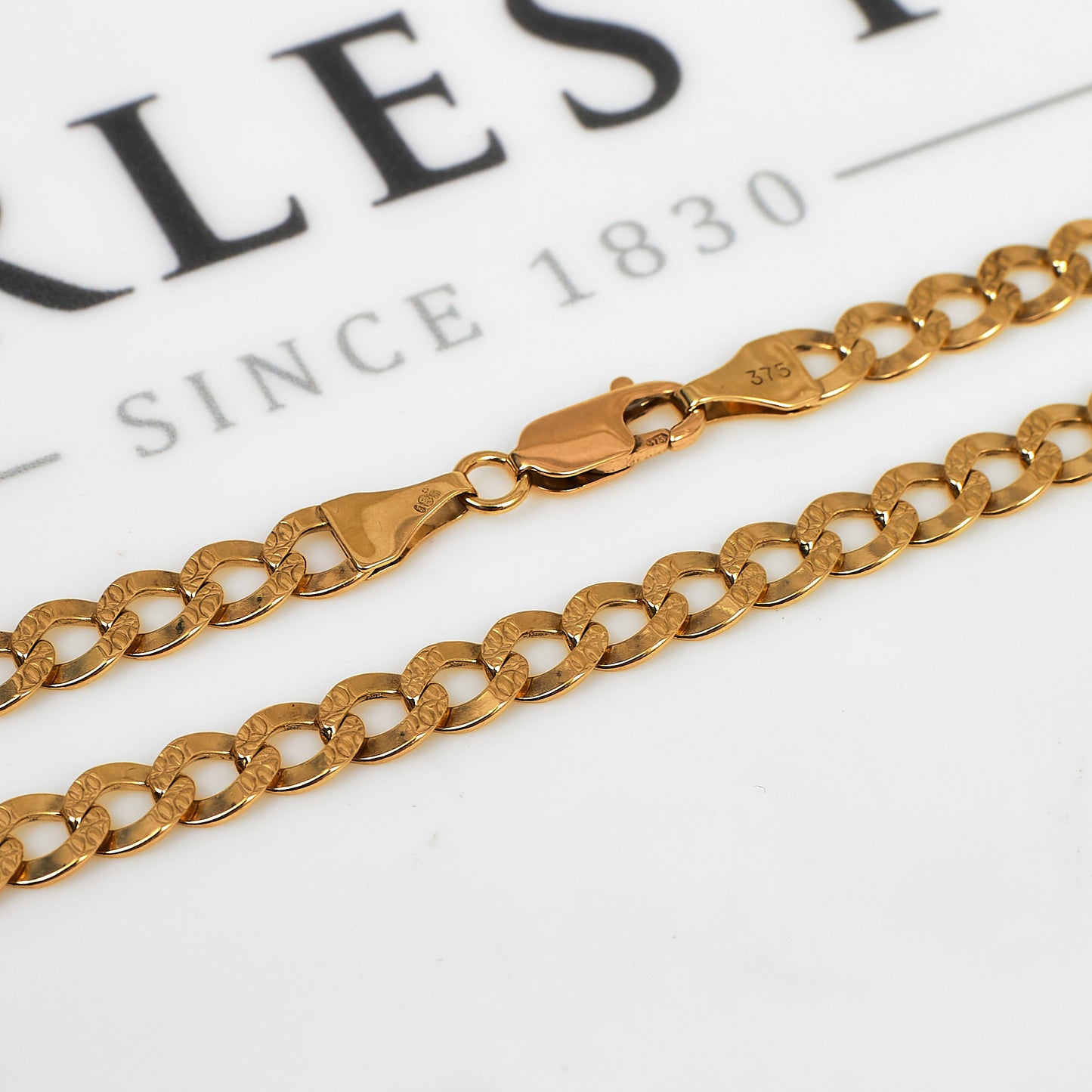 Pre-Owned 9ct Gold Patterned Curb Chain Bracelet 8 Inch