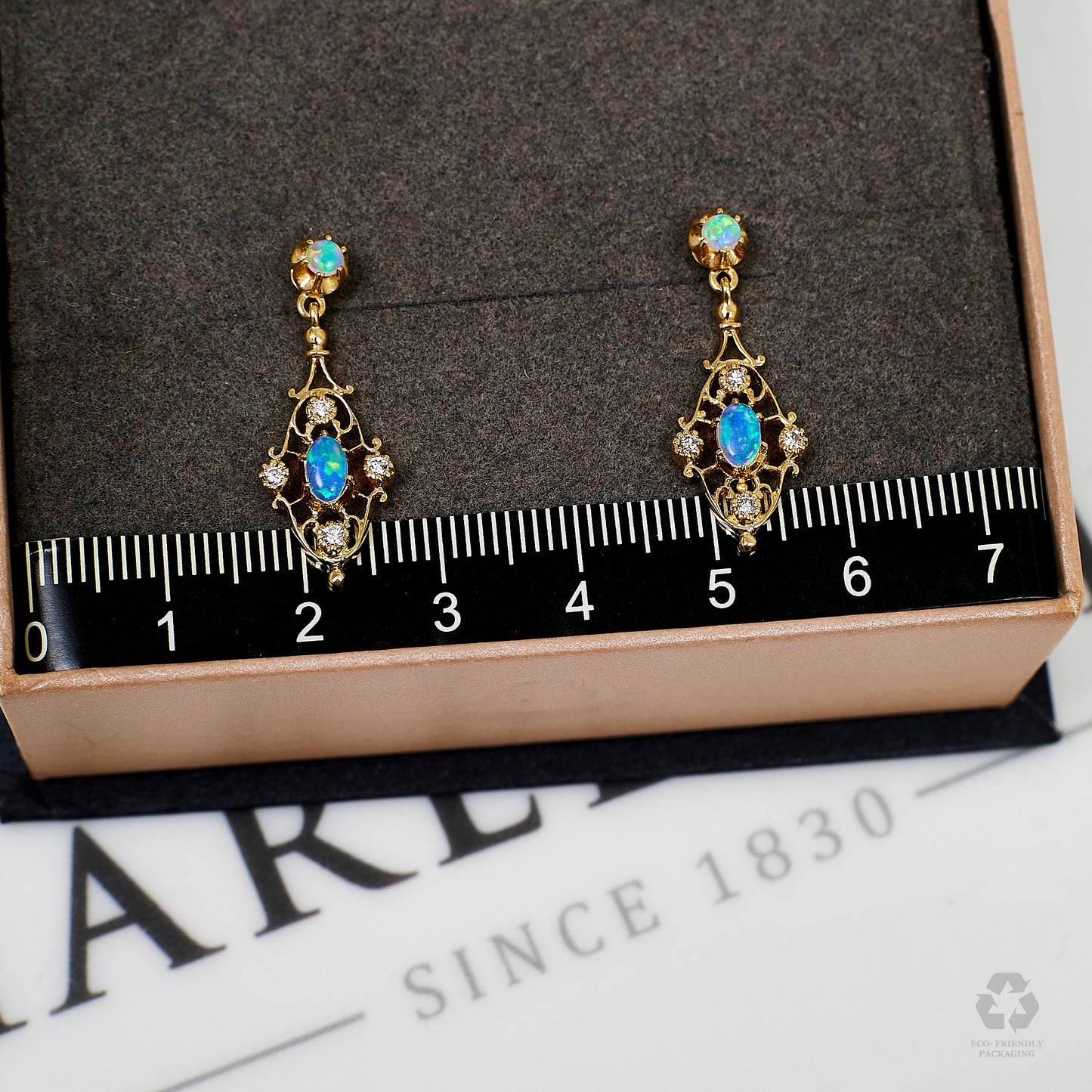 Pre-Owned 9ct Gold Opal & Diamond Drop Earrings