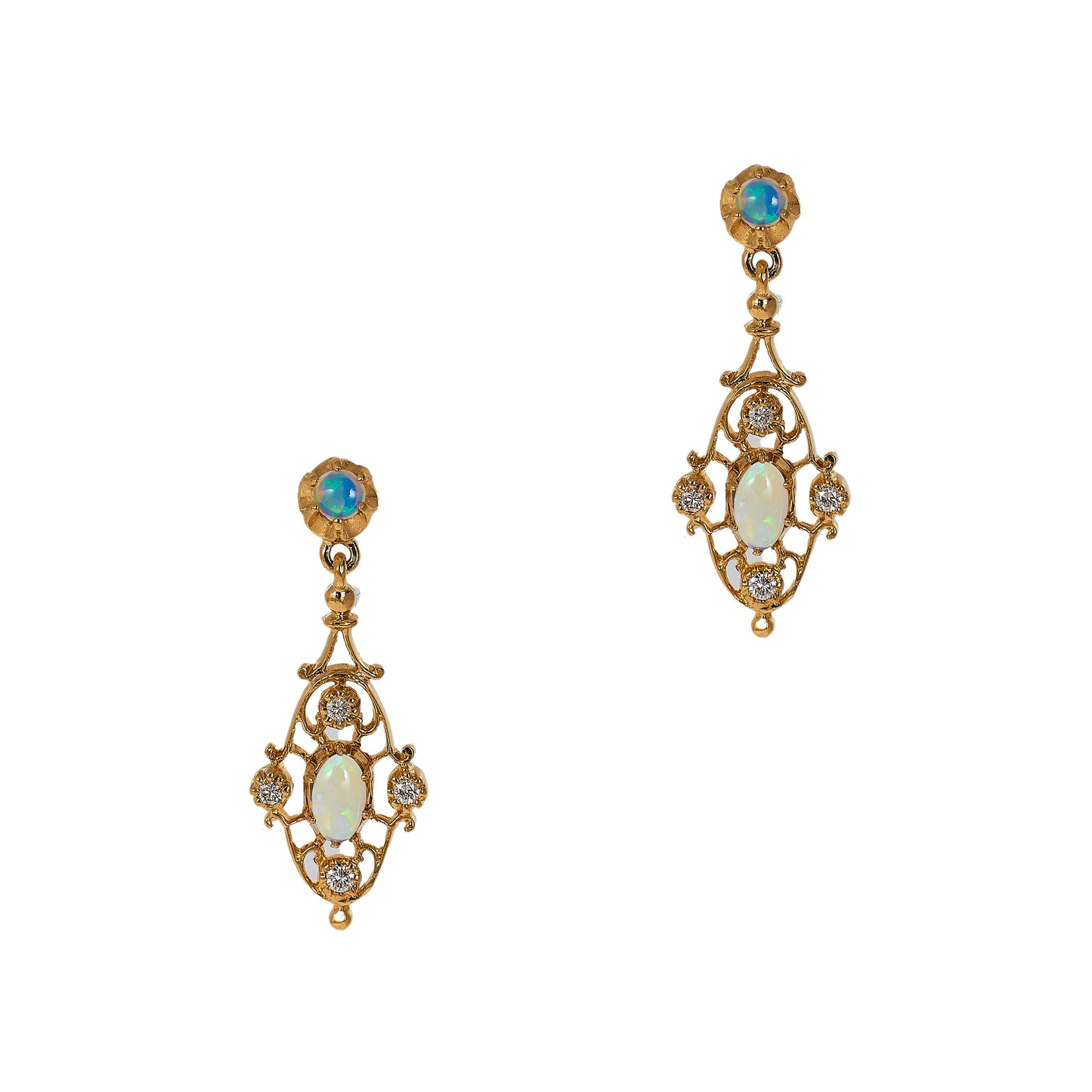 Pre-Owned 9ct Gold Opal & Diamond Drop Earrings