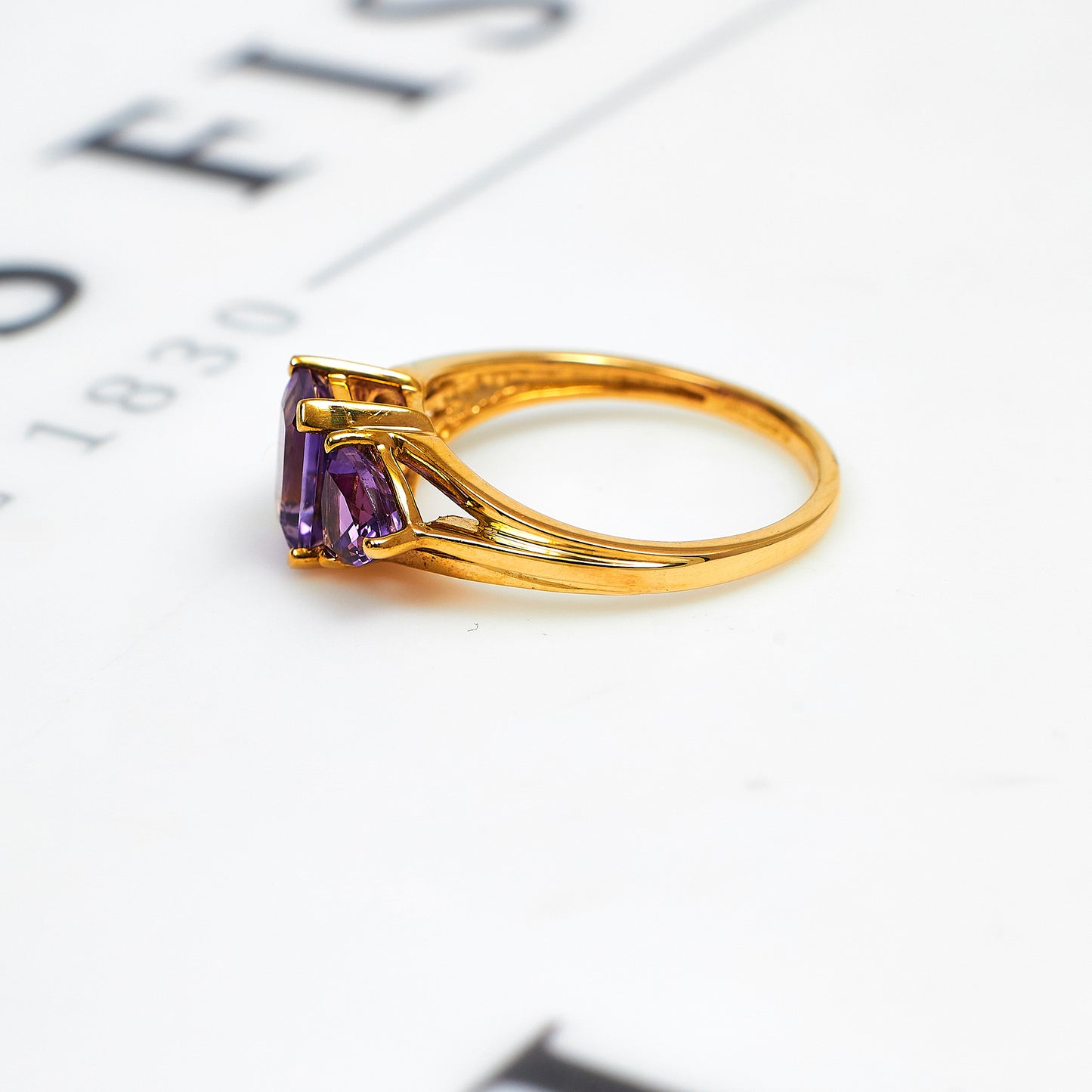 Pre-Owned 9ct Gold 3 Amethyst Ring Size L