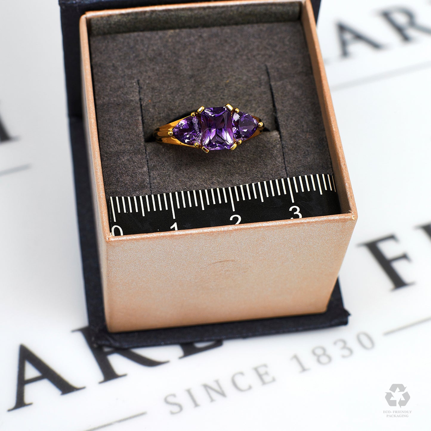 Pre-Owned 9ct Gold 3 Amethyst Ring Size L