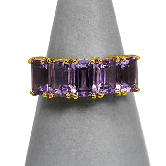 Pre-Owned 9ct Gold 5 Amethyst Dress Ring Size L
