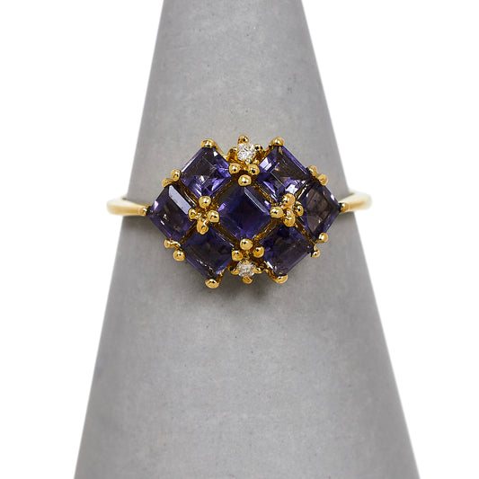 Pre-Owned 7 Tanzanite & 2 Diamond Dress Ring Size L