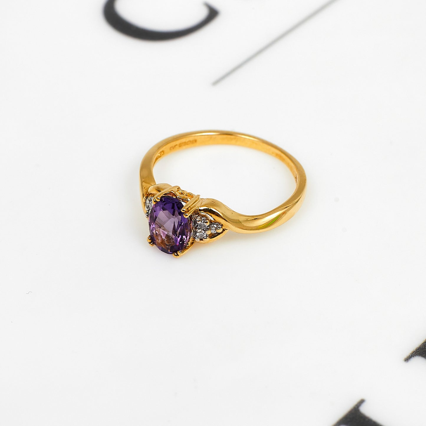 Pre-Owned 9ct Gold Oval Amethyst & Diamond Ring Size L