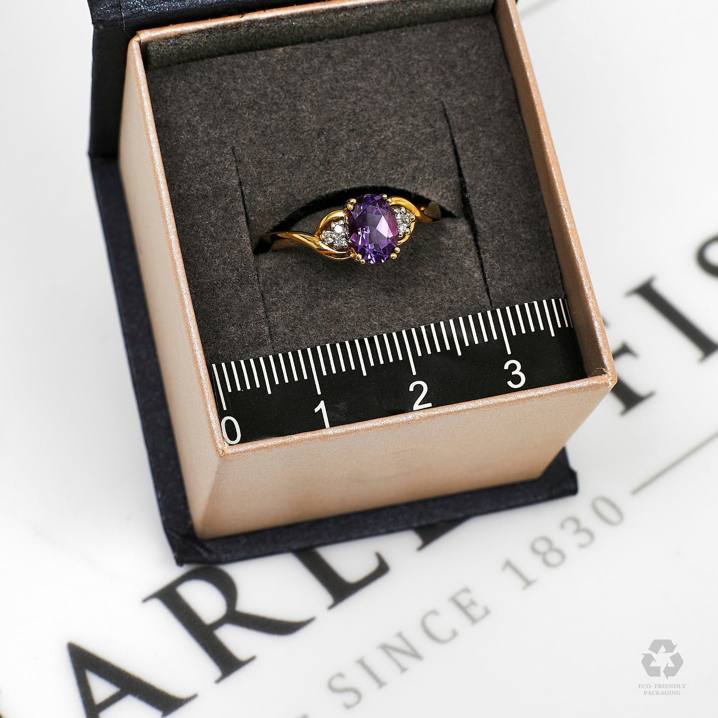 Pre-Owned 9ct Gold Oval Amethyst & Diamond Ring Size L