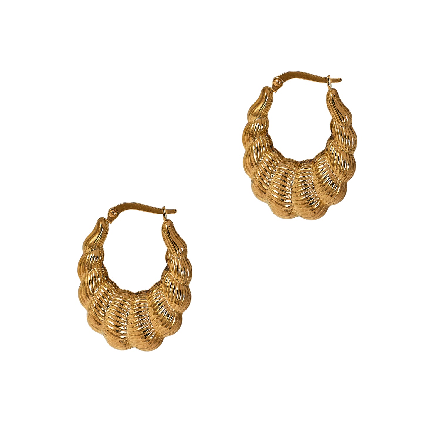Pre-Owned 9ct Gold Hollow Scalloped Shape Creole Earrings