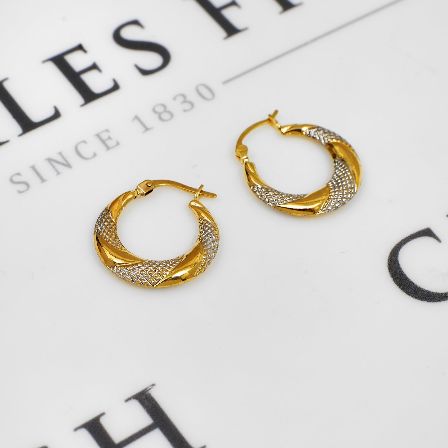 Pre-Owned 9ct Gold 2 Tone Twist Creole Hoop Earrings