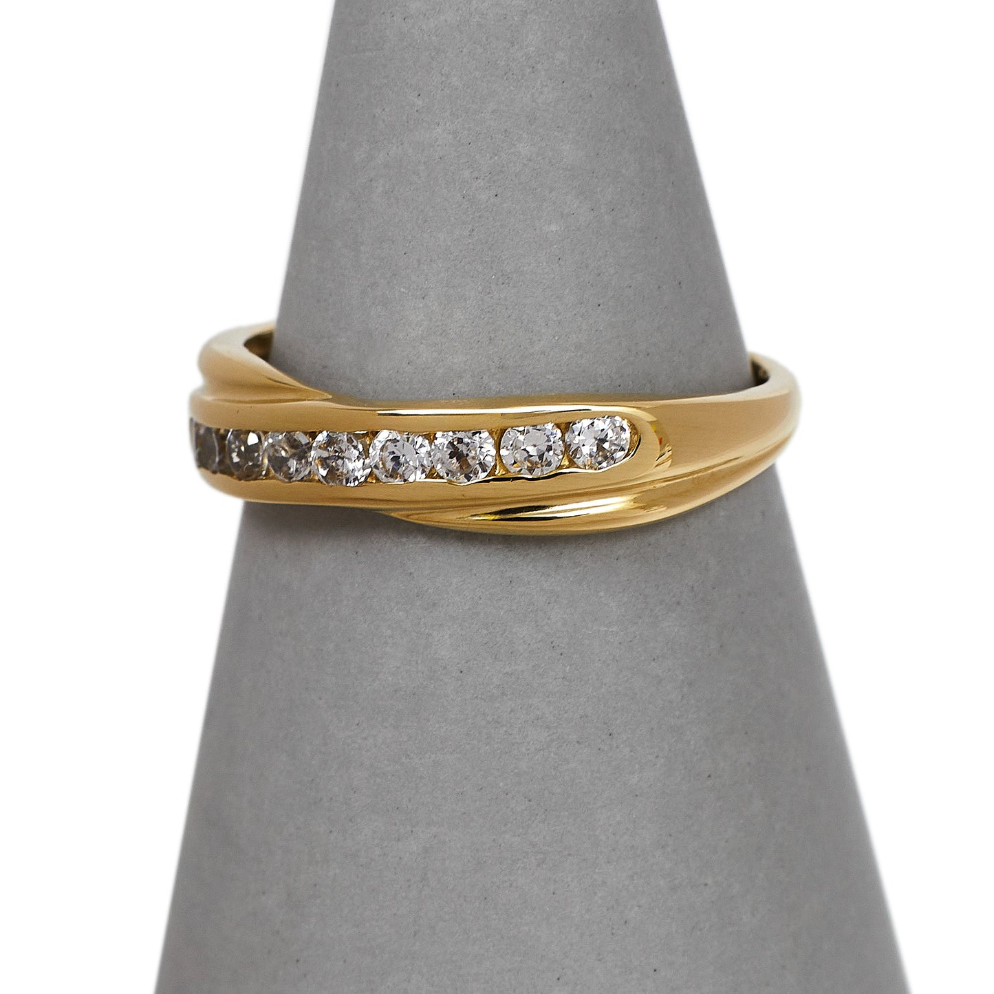 Pre-Owned 9ct Gold CZ Crossover Ring Size M.5