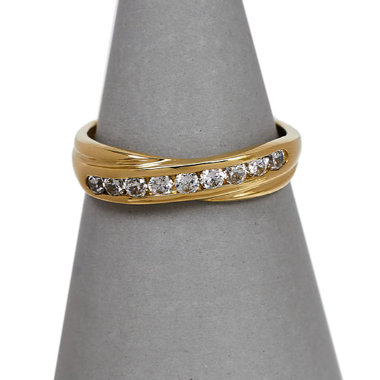 Pre-Owned 9ct Gold CZ Crossover Ring Size M.5