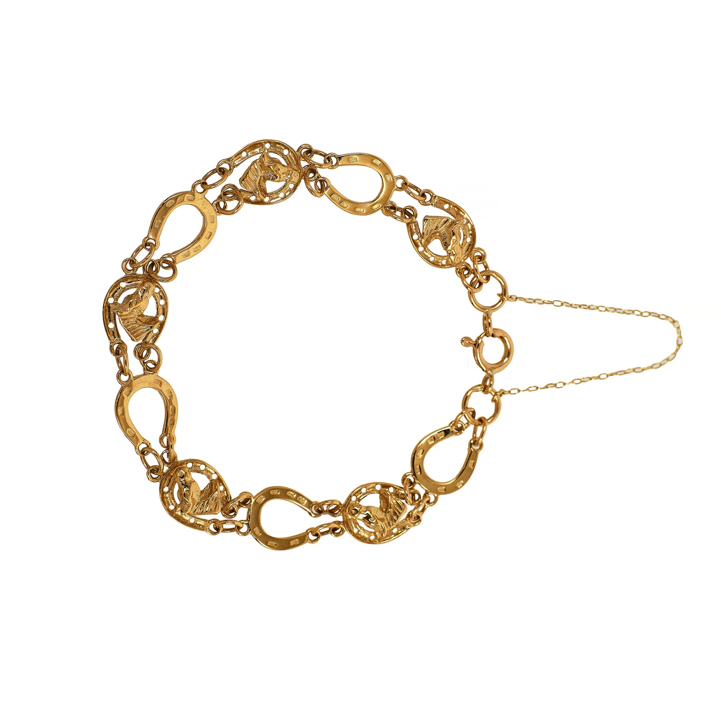 Pre-Owned 9ct Gold Horse Head & Horseshoe Bracelet 8 Inch