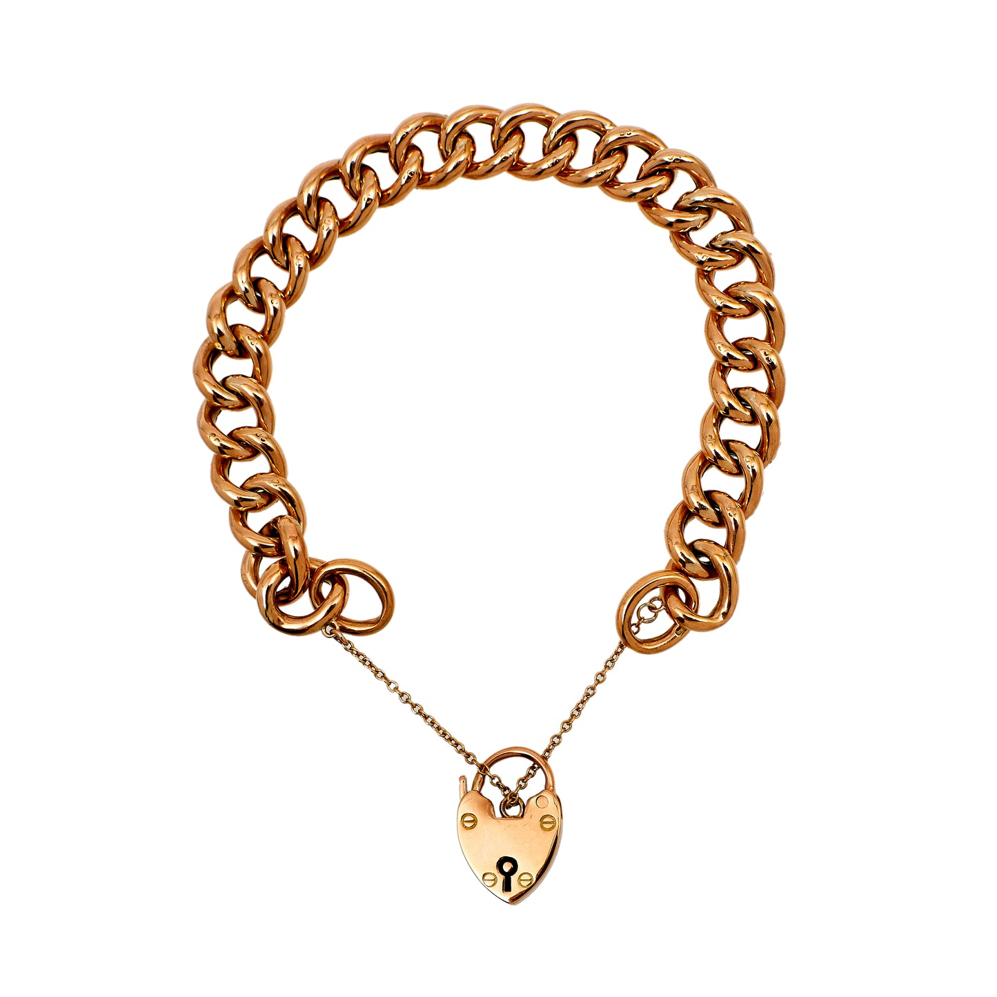 Pre-Owned 9ct Gold Curb Chain Bracelet & Heart Padlock