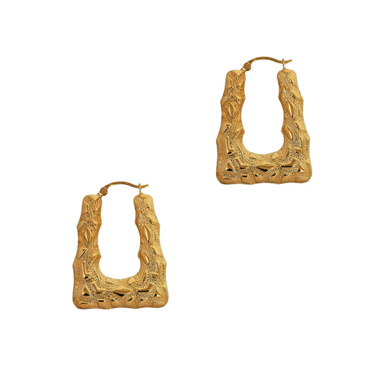 Pre-Owned 9ct Gold Triangle Bark Texture Creole Earrings