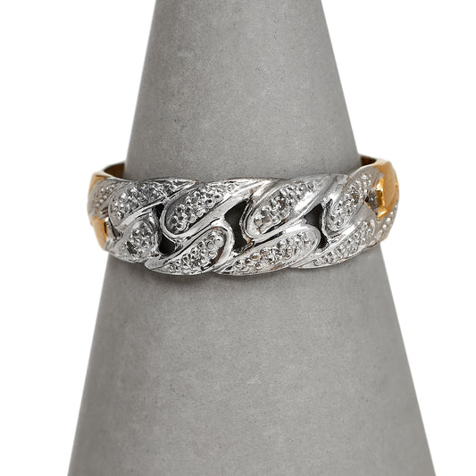 Pre-Owned 18ct Gold 2 Tone Diamond Curb Link Ring Size N