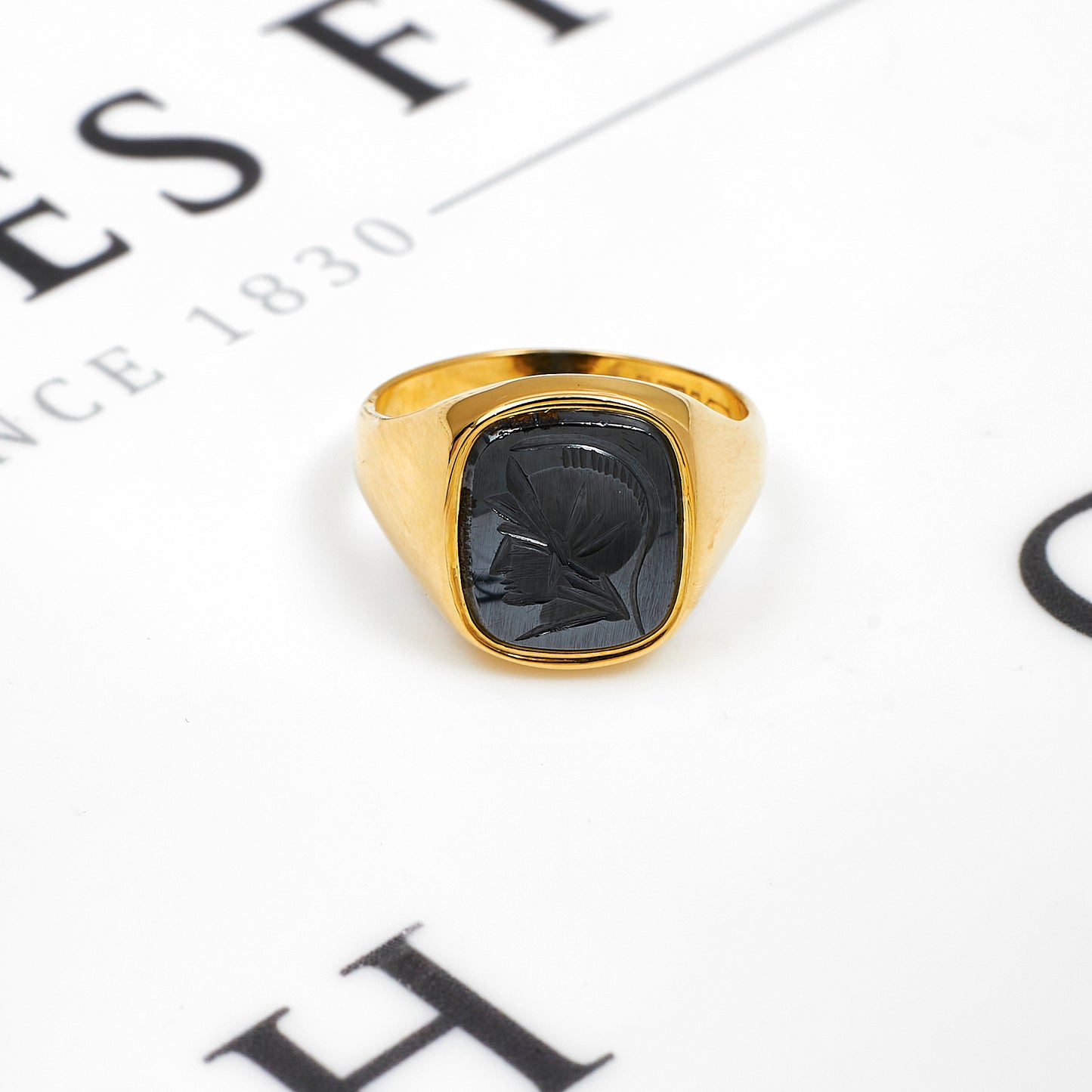 Pre-Owned 9ct Gold Mens Hematite Intaglio Ring Size X