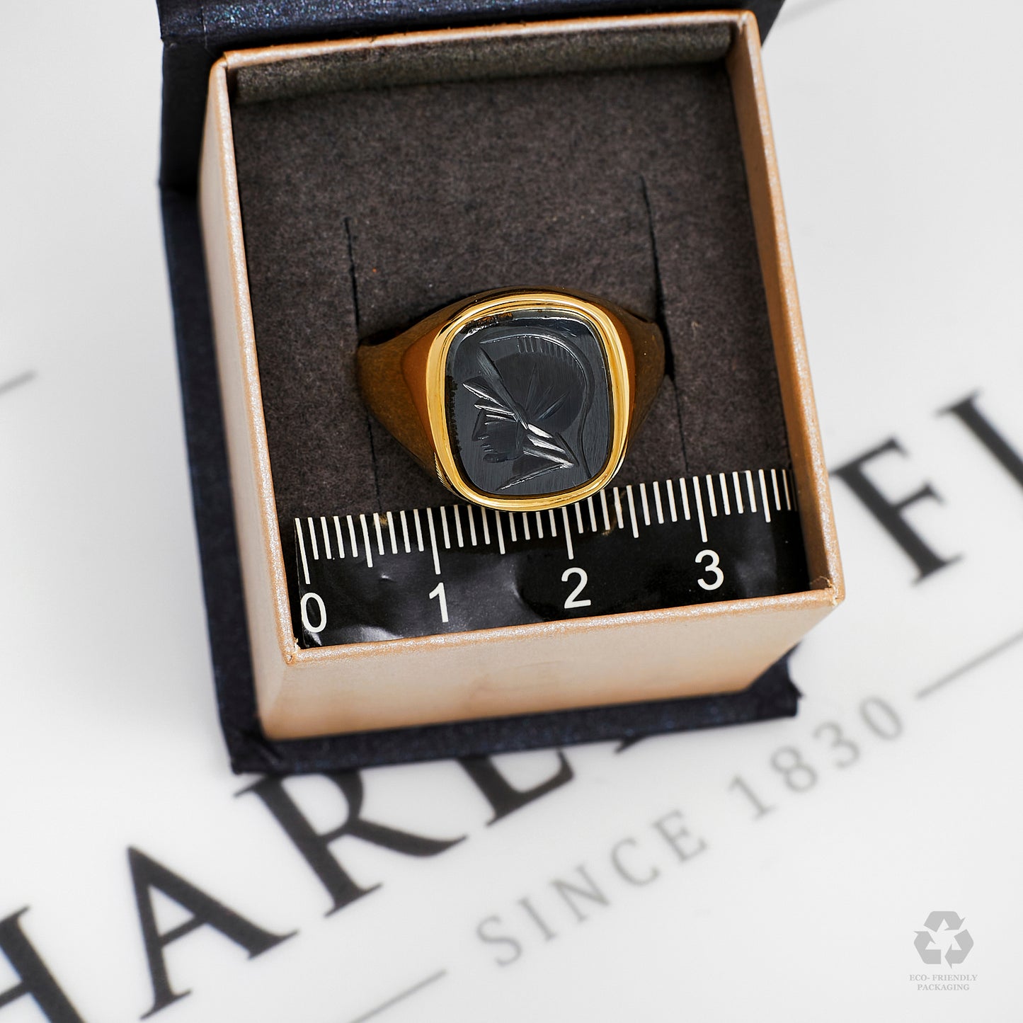 Pre-Owned 9ct Gold Mens Hematite Intaglio Ring Size X