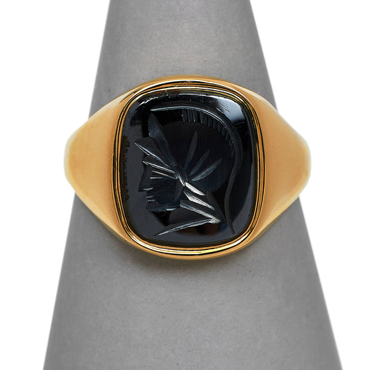 Pre-Owned 9ct Gold Mens Hematite Intaglio Ring Size X