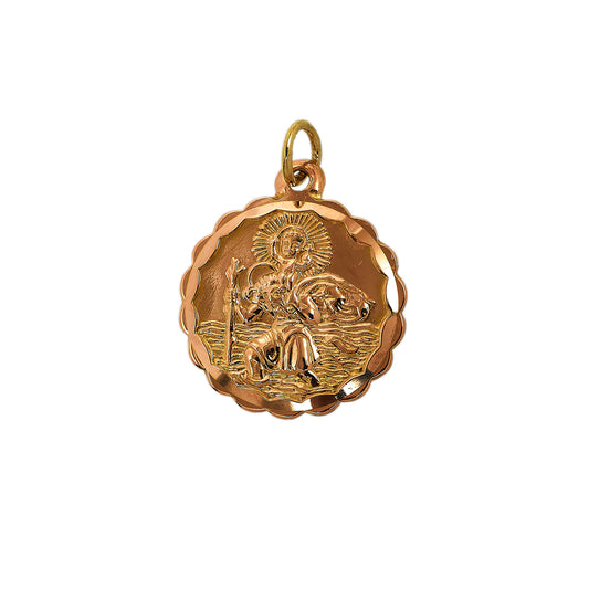 Pre-Owned 9ct Gold Scalloped Edge St Christopher Pendant