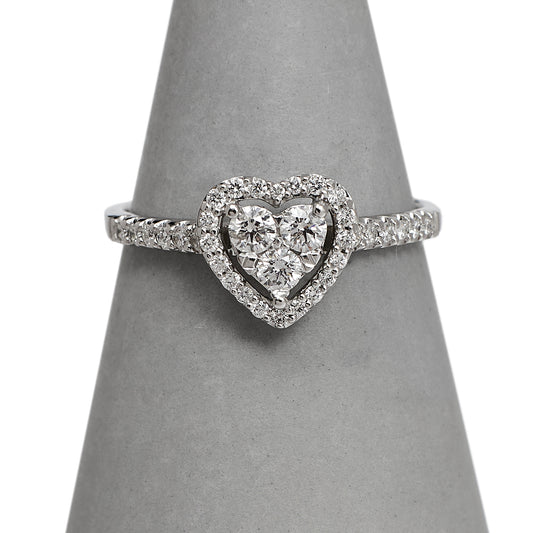 Pre-Owned 9ct White Gold Diamond Heart Cluster Ring Size P