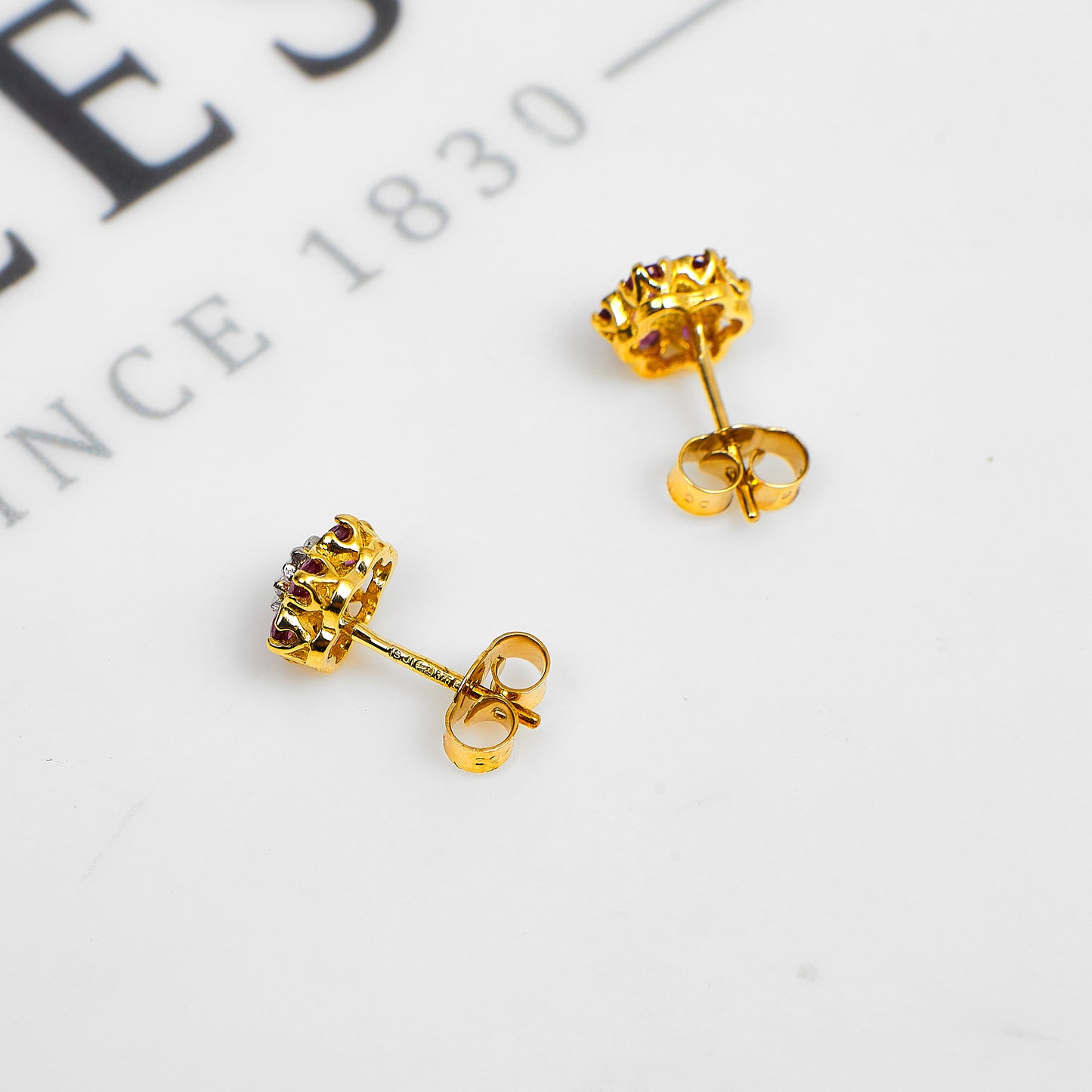 Pre-Owned 9ct Gold Ruby & Diamond Cluster Stud Earrings