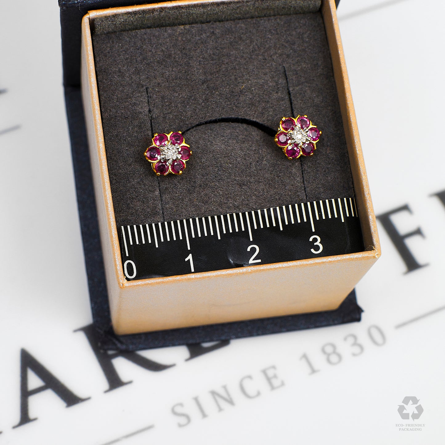 Pre-Owned 9ct Gold Ruby & Diamond Cluster Stud Earrings